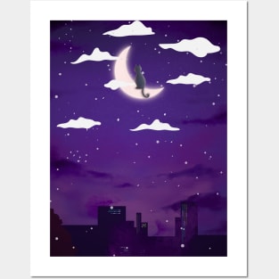 Cityscape with Night Sky Posters and Art